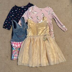 Variety Bundle of Kids Dresses, size 3T - Navy, Pink, Gold, Denim - H&M, OshKosh